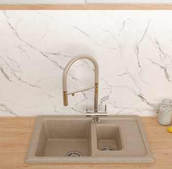 Мойка мрамор FOSTO КМ 77-49 SGA-800 (772*495*185) 1,5 чаша прямоугольная+сифон (персик)